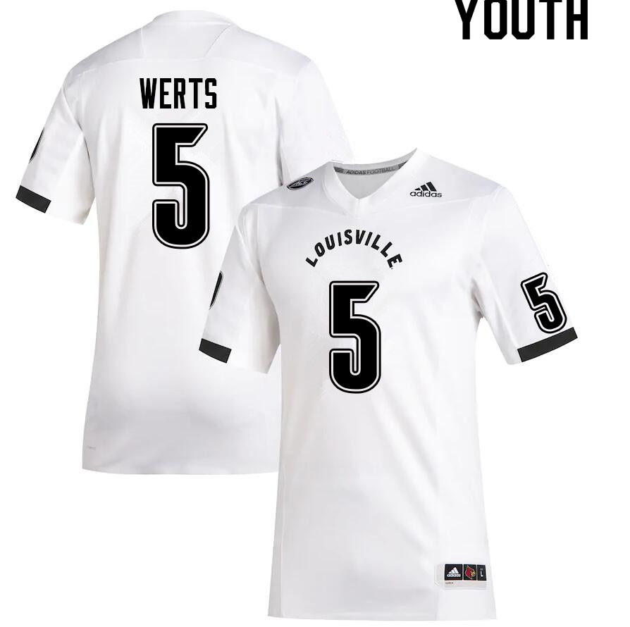 Youth #5 Shai Werts Louisville Cardinals College Football Jerseys Sale-White - Click Image to Close